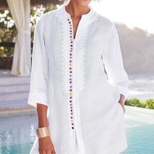 Soft Surroundings Desert Tunic Linen Boho Zip Front Large